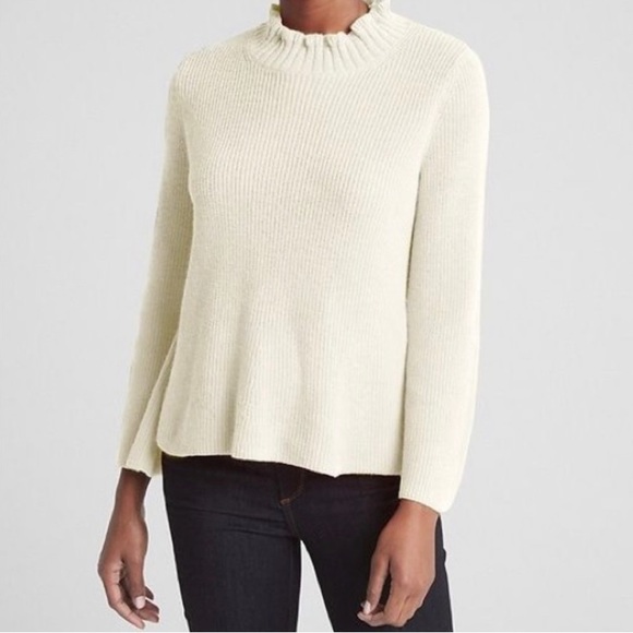 Gap Ruffle Mockneck Pullover Cream Sweater XL - Picture 4 of 4